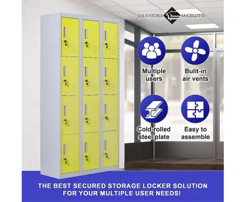 12-Door Locker for Office Gym Shed School Home Storage - Standard Lock with 2 Keys