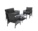 Gardeon 4PCS Outdoor Sofa Set Wicker Harp Chair Table Garden Furniture Grey