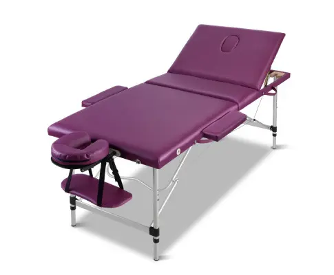 Zenses Massage Table 75cm Portable 3 Fold Aluminium Beauty Bed Violet