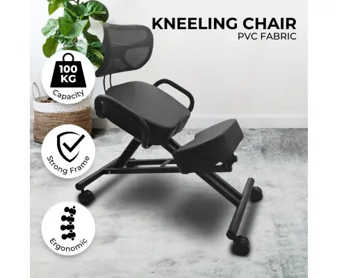 EKKIO Adjustable Ergonomic Office Kneeling Chair with Backrest (Black)