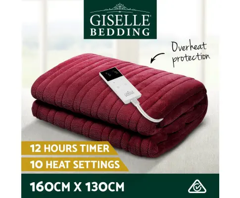 Giselle Electric Throw Rug Heated Blanket Fleece Red