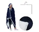 Adult Men Women Open Blanket Hoodie Poncho with Sherpa Fleece Reverse Navy