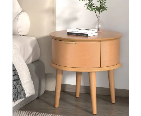 Artiss Bedside Table Drawers Curved Side End Table Storage Nightstand Oak ENZO