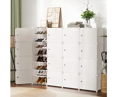 Artiss DIY Shoe Cabinet Shoe Box White Storage Cube Portable Organiser Stand