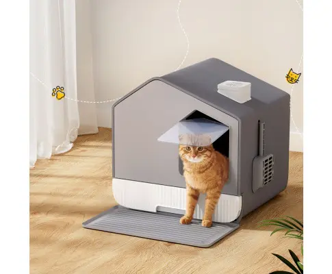 i.Pet Cat Litter Box Large Tray Kitty Toilet Fully Enclosed House Hooded Scoop Mat Grey