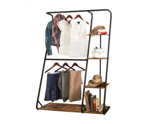 Freestanding Closet with 3 Shelves Organizer Storage Clothes Hanger Rail Garment Shelf Shoe Rack