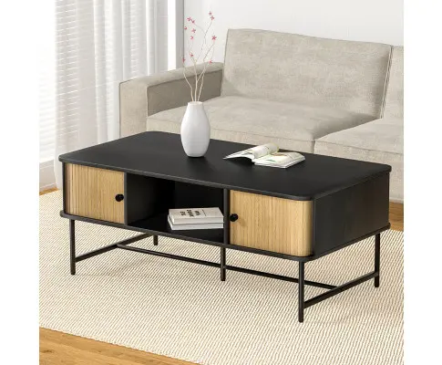 Artiss Coffee Table Sliding Drawer Door Black Boris