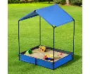 Keezi Kids Sandpit Metal Sandbox Sand Pit with Canopy Cover Outdoor Toys 120cm