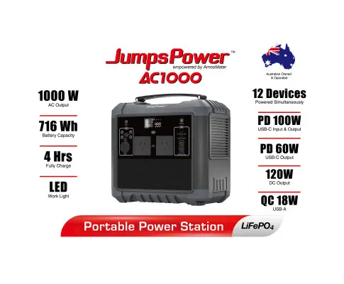 1000W Portable Power Station JumpsPower Battery Charger 716Wh LED Light