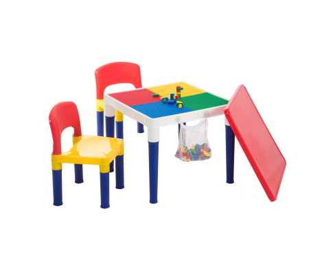 Children's 2-in-1 Building Blocks Table & Chairs Set w/ 100 Blocks