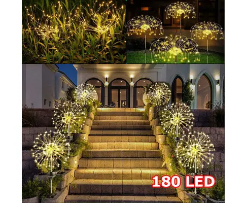 Warm White Fireworks 180 LED Fairy String Lights Starburst Solar Xmas Garden Night Lamp