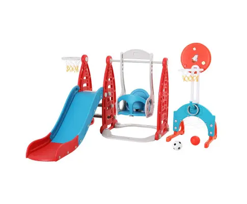 Keezi Kids Slide Swing Set Basketball Hoop Rings Football Outdoor Toys 140cm Red