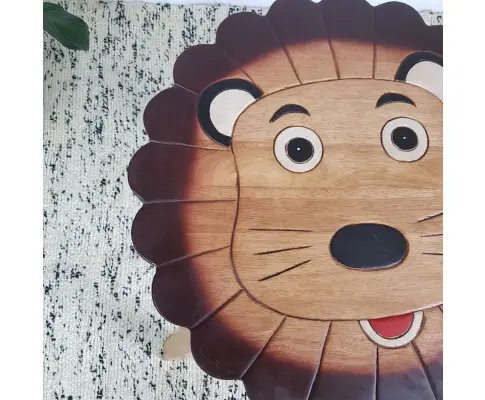 Hand Carved Children's Table Wooden LION Theme