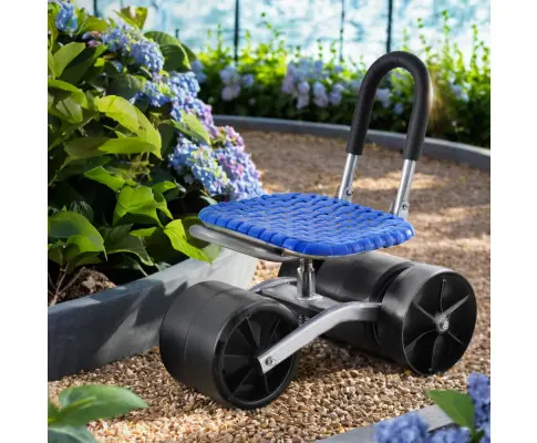 Gardeon Garden Stool Foldable with Wheels Blue