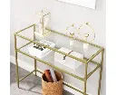 Console Table Metal Frame with 2 Shelves Adjustable Feet