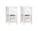 Artiss Bedside Table 1 Drawer with Basket Rustic White X2