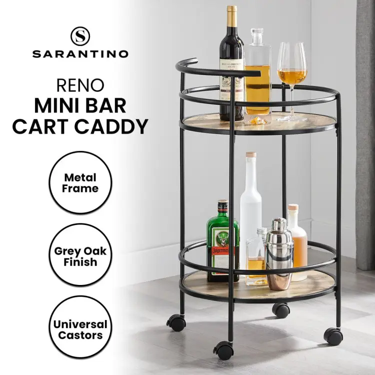 SARANTINO RENO MINI BAR CART CADDY - GREY OAK