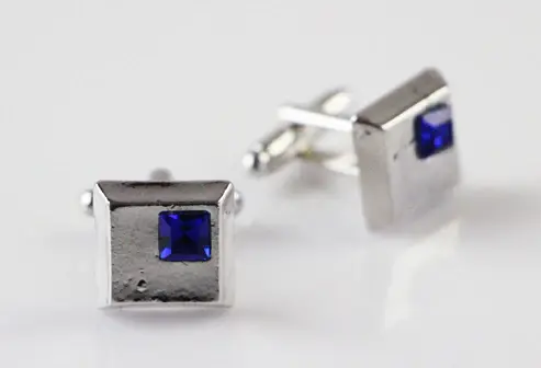 Mens Silver With Small Blue Diamond Cufflinks