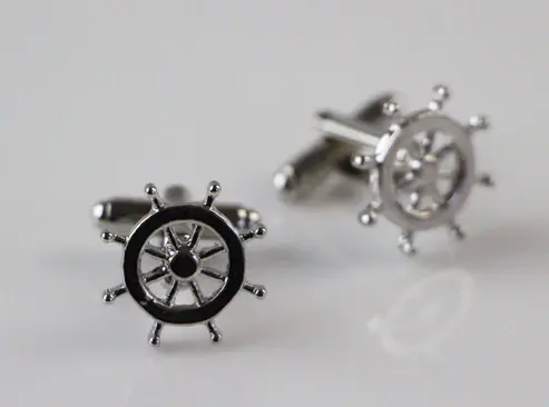 Mens Silver Ship Helm Cufflinks