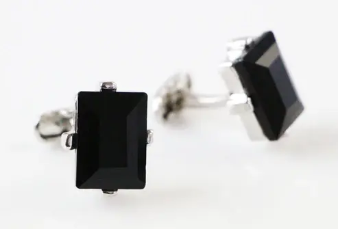 Mens Black Rectangular Diamond Cufflinks