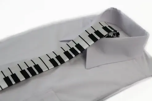 Mens White & Black Piano Keys 5cm Skinny Neck Tie