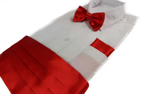 Mens Red Orange Cummerbund & Matching Plain Bow Tie And Pocket Square Set