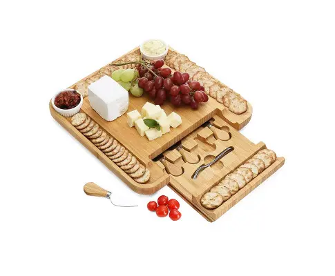 Bertha Bamboo Cheese Charcuterie Board and Knife Set 9 piece Square 34cm