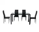 5PC Indoor Dining Table and Chairs Dinner Set Glass Leather Kitchen-Black