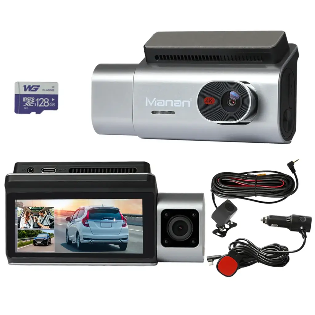 Manan 4K Car Dash Camera Front and Rear Wifi GPS 3 Lens