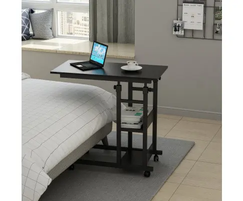 YES4HOMES Side Table with Storage Shelves, Height Adjustable Sofa Couch Coffee End Table Bedside Table Laptop Desk with Wheels