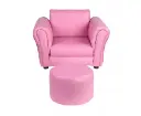 Kids Pink Couch Sofa Chair w/ Footstool in PU Leather