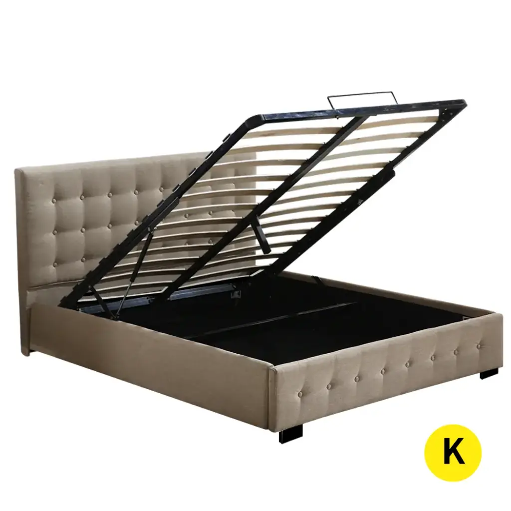 Levede Fabric Bed Frame King Tufted Beige