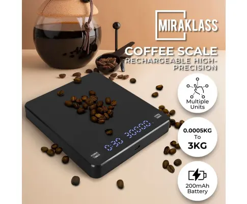 Miraklass 3kg Rechargeable Digital LCD Kitchen Coffee Scale