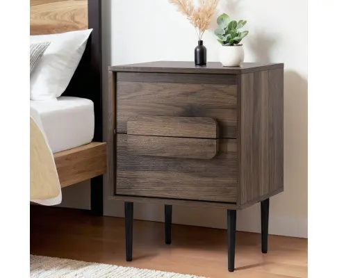 Artiss Bedside Table Nightstand 2 Drawers - Walnut