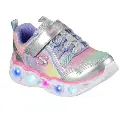 Kids Skechers Heart Lights - Rainbow Lux Silver/Multi Infant Girls Light Up Trainers US 5