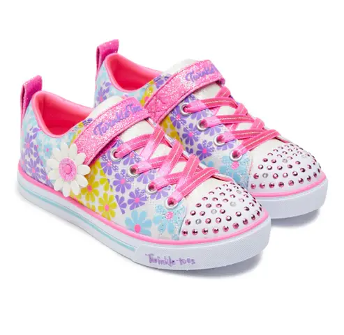 Kids Skechers Sparklelite Super Blooms White Flowers Light Up Girls Sneakers US 2.5