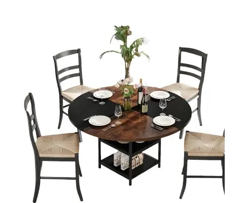 NNETMLT Round Dining Table - Rustic Brown & Black