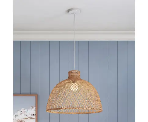 Natural Hand Woven Bamboo Dome Pendant Lamp Hanging Light Rattan Style