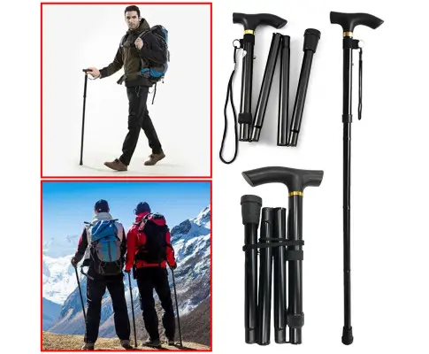 Adjustable Walking Stick Travel Retractable Hiking Folding Cane Metal Pole