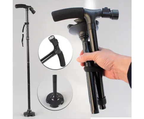 Walking Stick Cane Folding Handle Adjustable fixed LED Light Aid Holder Lighting