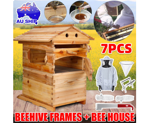 Wooden-Beekeeping-Beehive-House-+7PCS-Upgraded-Auto-Honey-Bee-comb-Hive-Frame