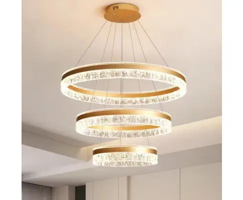 Gold 3 Rings 180W Modern Luxury Ring Pendant Light Adjustable Water Ripple LED Chandelier