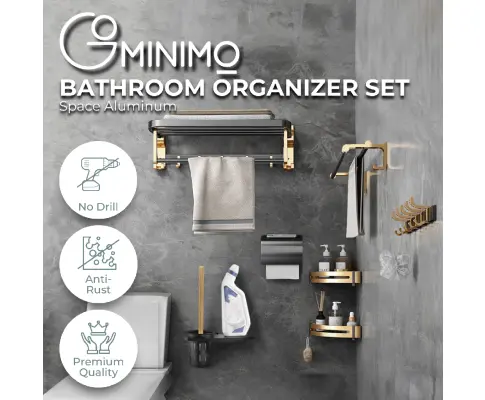 Gominimo Bathroom Wall Mount Black Gold Accessories Set (H)