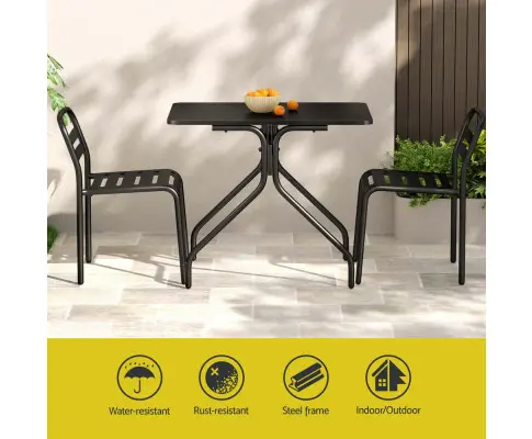 Gardeon 3PC Outdoor Bistro Set Patio Furniture Steel Table and Chairs Black