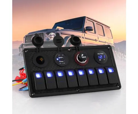 Giantz 8 Gang 12V Switch Panel For Car Boat Marine USB ON-OFF LED Rocker Toggle