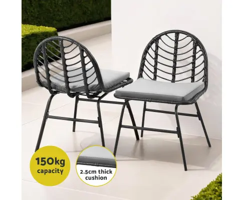 Gardeon 2x Outdoor Chairs Dining Chair Lounge Wicker Patio Furniture Black