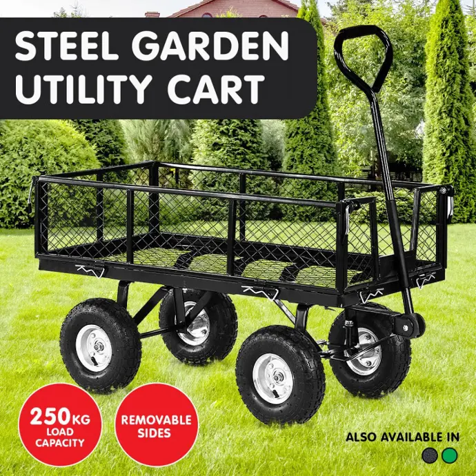 GARDEN CART WITH MESH LINER LAWN FOLDING TROLLEY BLACK