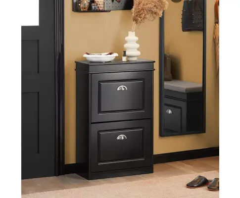 Shoe Cabinet 2 Drawers Storage Cupboard Black