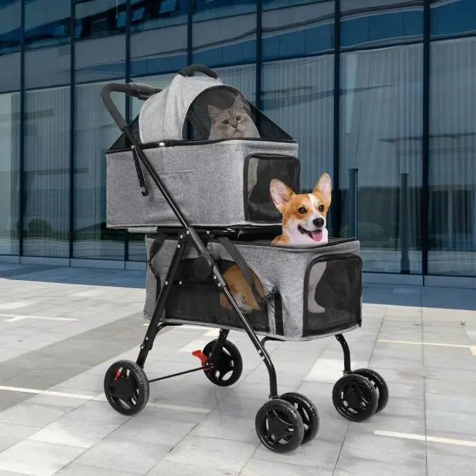 PaWz Two-tier Pet Stroller Double Dog Pram Cat Carrier Travel Pushchair Foldable