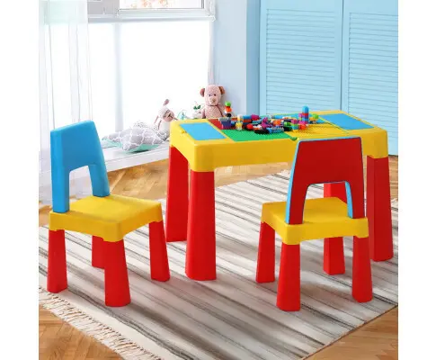 Keezi 3PCS Kids Table and Chairs Set Activity Chalkboard Toys Storage Box Desk